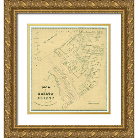 Zapata County Texas - Langermann 1879 Gold Ornate Wood Framed Art Print with Double Matting by RBADDNEW