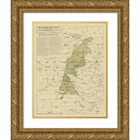 Texas Central Oil Fields - 1918 Gold Ornate Wood Framed Art Print with Double Matting by Southern Engineering and Development Co