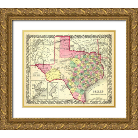 Texas - Colton 1856 Gold Ornate Wood Framed Art Print with Double Matting by Colton