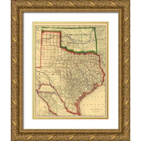 Texas - 1879 Gold Ornate Wood Framed Art Print with Double Matting by Rand McNally