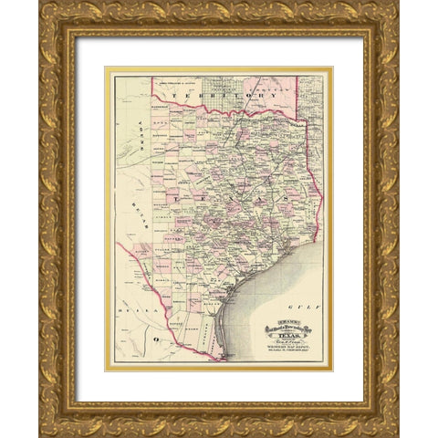 Texas - Cram 1875 Gold Ornate Wood Framed Art Print with Double Matting by Cram