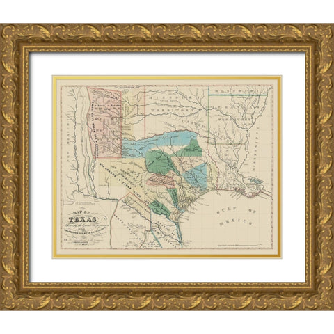 Texas, Colorado, with Red River Land Grants 1821 Gold Ornate Wood Framed Art Print with Double Matting by Land Co
