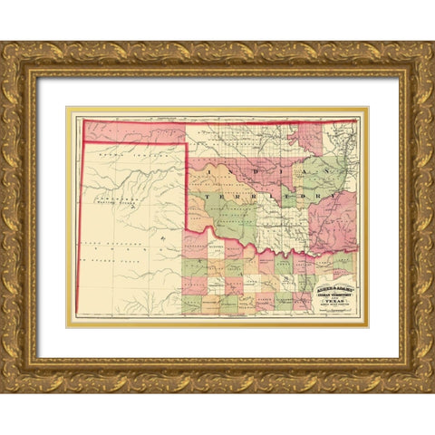 Indian Territory, North West Texas 1874 Gold Ornate Wood Framed Art Print with Double Matting by Asher