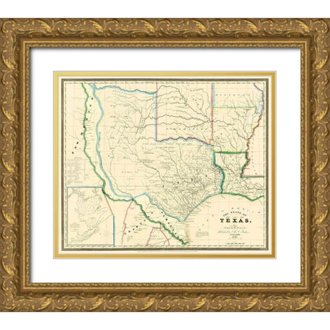 Texas - Burr 1846 Gold Ornate Wood Framed Art Print with Double Matting by Burr