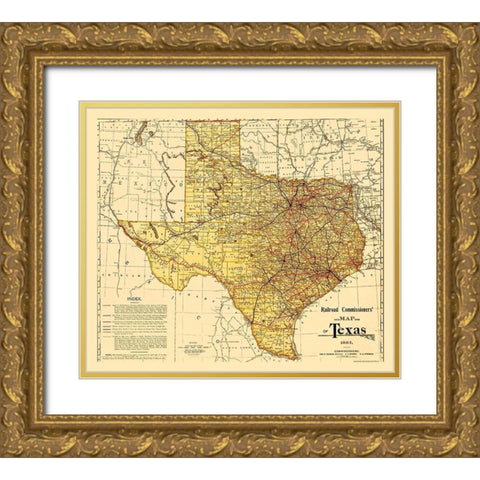 Railroad Commissioners Map of Texas 1897 Gold Ornate Wood Framed Art Print with Double Matting by Unknown