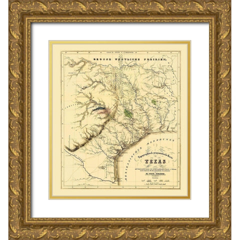 Texas showing the Alamo - Roemer 1849 Gold Ornate Wood Framed Art Print with Double Matting by Roemer