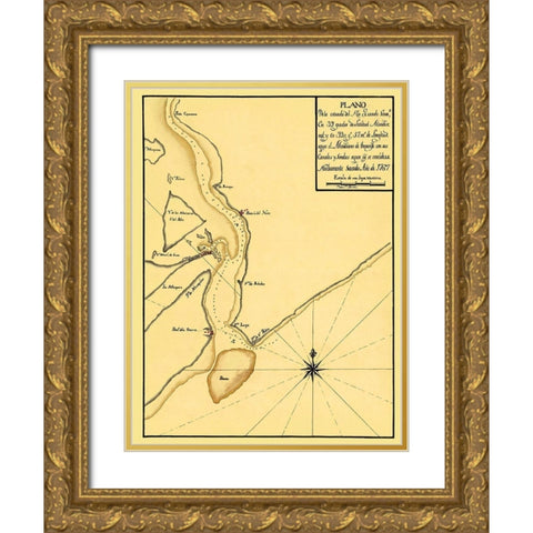 Mouth of The Rio Grande - 1767 Gold Ornate Wood Framed Art Print with Double Matting by Unknown