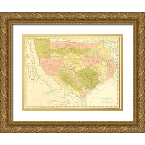 Texas with Grants and Indian Territory - 1819 Gold Ornate Wood Framed Art Print with Double Matting by Unknown