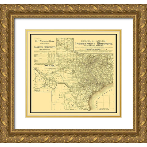 Texas - Imboden and Hamilton 1889 Gold Ornate Wood Framed Art Print with Double Matting by Imboden
