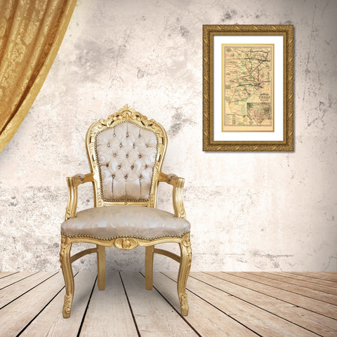 GrayS Railroad Map - 1877 Gold Ornate Wood Framed Art Print with Double Matting by Unknown