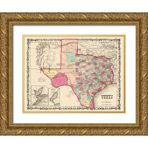 Texas - Johnson 1860 Gold Ornate Wood Framed Art Print with Double Matting by Johnson