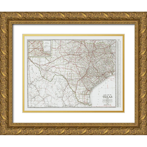 Texas and Northern Mexico - Clason 1931 Gold Ornate Wood Framed Art Print with Double Matting by Clason
