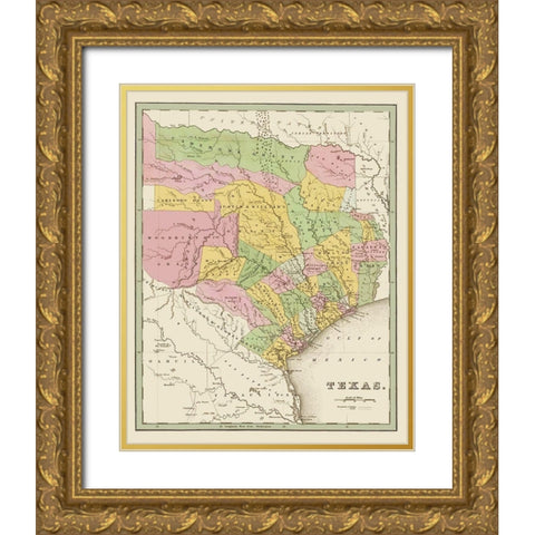 Texas Eastern Landowner Grants - Bradford 1838 Gold Ornate Wood Framed Art Print with Double Matting by Bradford