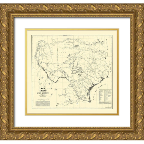 Texas, Eastern New Mexico - Dunnovant 1857 Gold Ornate Wood Framed Art Print with Double Matting by Dunnovant
