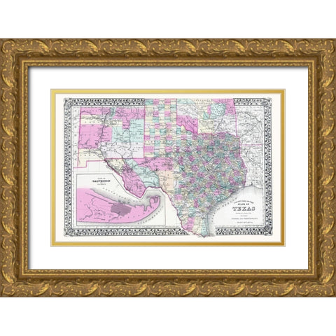 Texas, New Mexico and Indian Territory Gold Ornate Wood Framed Art Print with Double Matting by Gamble