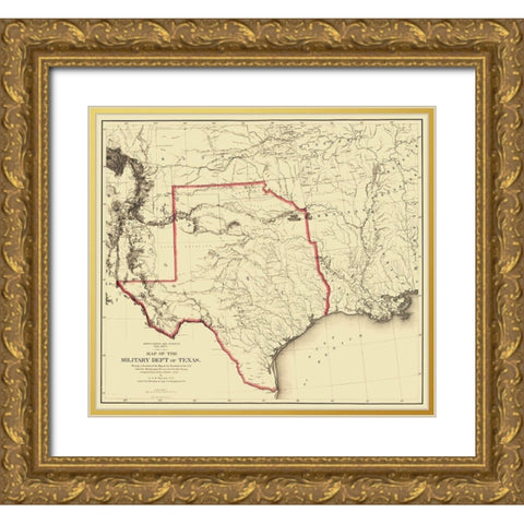 Texas Territory Map - Humphreys 1859 Gold Ornate Wood Framed Art Print with Double Matting by Humphreys