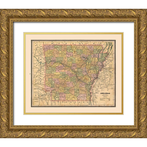 Arkansas, United States - Cram 1888 Gold Ornate Wood Framed Art Print with Double Matting by Cram