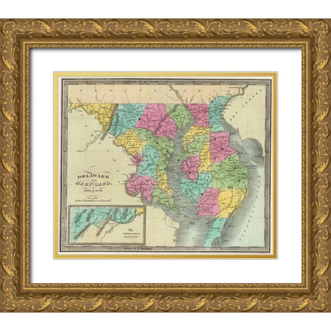 Delaware, Maryland - Burr 1835 Gold Ornate Wood Framed Art Print with Double Matting by Burr