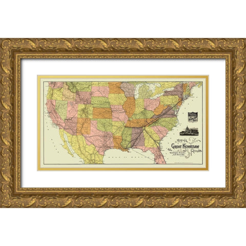 Great Kennesaw Railroad Route - Matthews 1890 Gold Ornate Wood Framed Art Print with Double Matting by Matthews