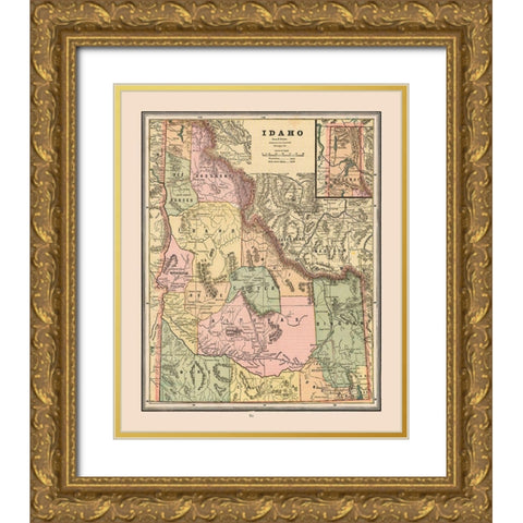 Idaho, United States - Cram 1888 Gold Ornate Wood Framed Art Print with Double Matting by Cram