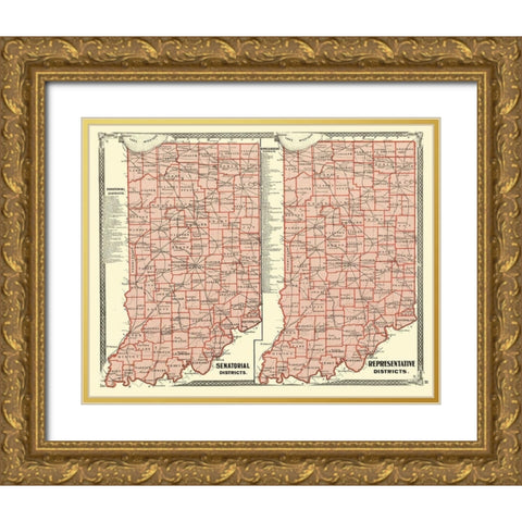 Indiana Senatorial, Representative Districts 1876 Gold Ornate Wood Framed Art Print with Double Matting by Baskin