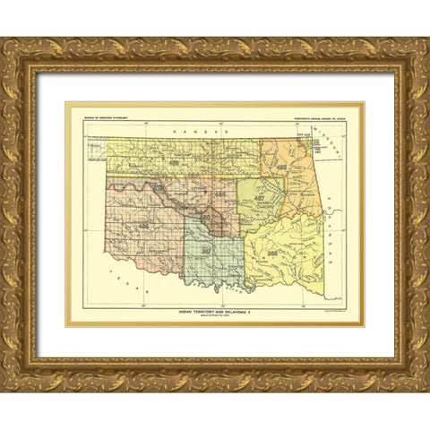 Indian Territory Oklahoma - Hoen 1896 Gold Ornate Wood Framed Art Print with Double Matting by Hoen