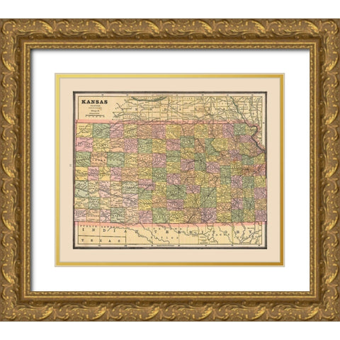 Kansas - Cram 1888 Gold Ornate Wood Framed Art Print with Double Matting by Cram