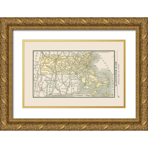 Massachusetts - Alden 1886 Gold Ornate Wood Framed Art Print with Double Matting by Alden