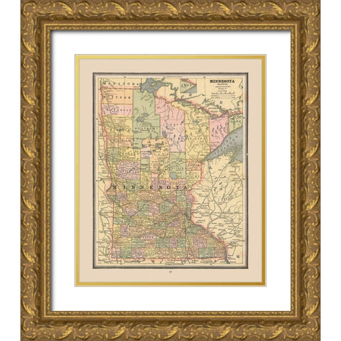 Minnesota, United States - Cram 1888 Gold Ornate Wood Framed Art Print with Double Matting by Cram