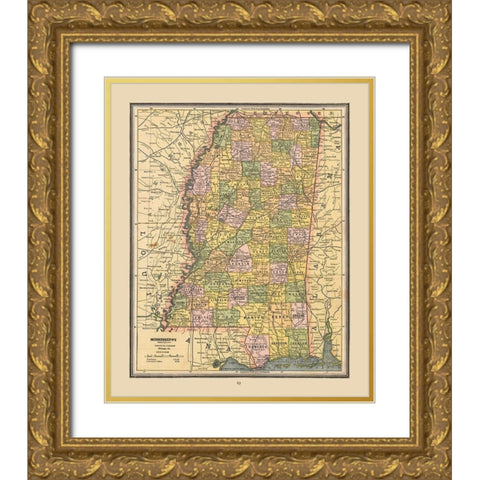Mississippi, United States - Cram 1888 Gold Ornate Wood Framed Art Print with Double Matting by Cram