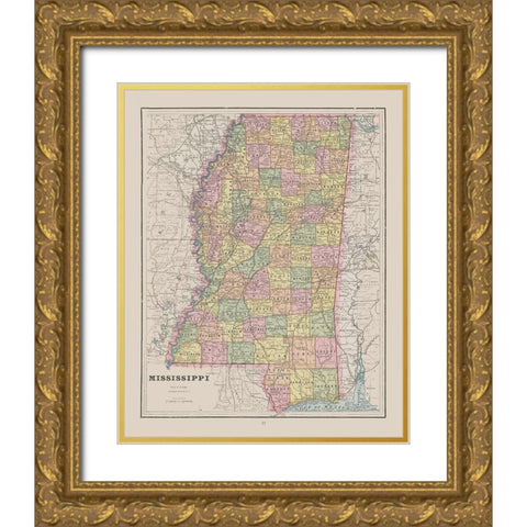 Mississippi - Cram 1892 Gold Ornate Wood Framed Art Print with Double Matting by Cram
