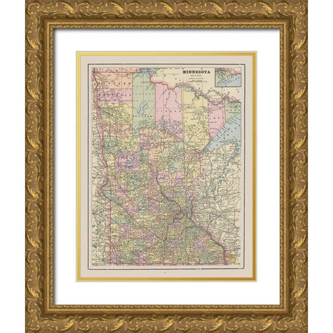Minnesota - Cram 1892 Gold Ornate Wood Framed Art Print with Double Matting by Cram
