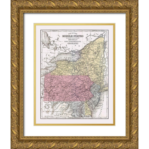 Middle States - Mitchell 1877 Gold Ornate Wood Framed Art Print with Double Matting by Mitchell