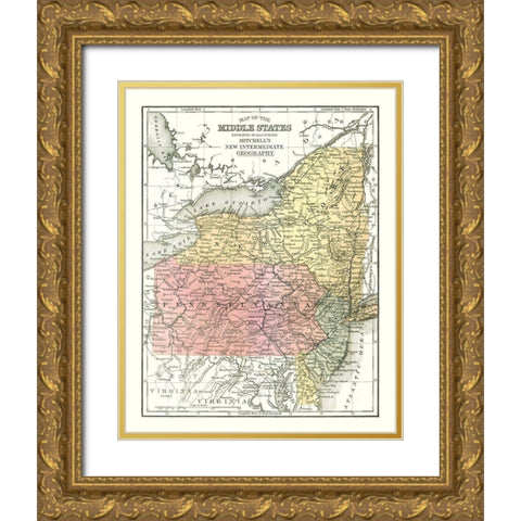 Middle States - Mitchell 1869 Gold Ornate Wood Framed Art Print with Double Matting by Mitchell