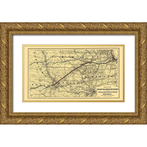 Chicago and Southwestern Railway - Colton 1869 Gold Ornate Wood Framed Art Print with Double Matting by Colton