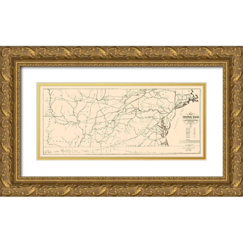 Pennsylvania, Seaboard to Western States 1851 Gold Ornate Wood Framed Art Print with Double Matting by Kuhl