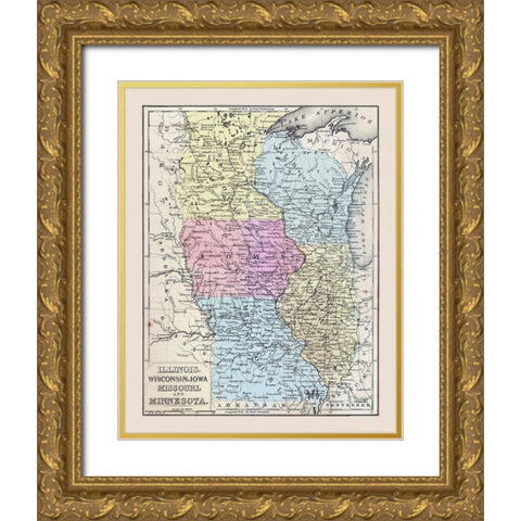 Midwestern United States - Mitchell 1877 Gold Ornate Wood Framed Art Print with Double Matting by Mitchell