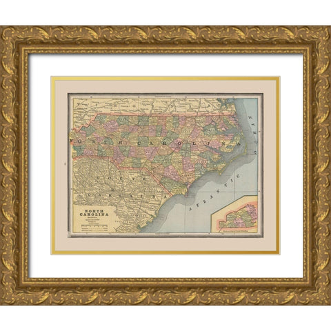 North Carolina, United States - Cram 1888 Gold Ornate Wood Framed Art Print with Double Matting by Cram