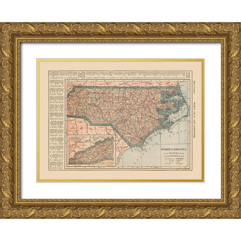 North Carolina - Reynold 1921 Gold Ornate Wood Framed Art Print with Double Matting by Reynold