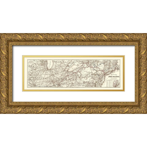 Erie Railway with Connections - Colton 1869 Gold Ornate Wood Framed Art Print with Double Matting by Colton