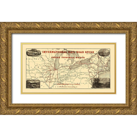 International Rail Guide, Great Central Route 1855 Gold Ornate Wood Framed Art Print with Double Matting by Tunis