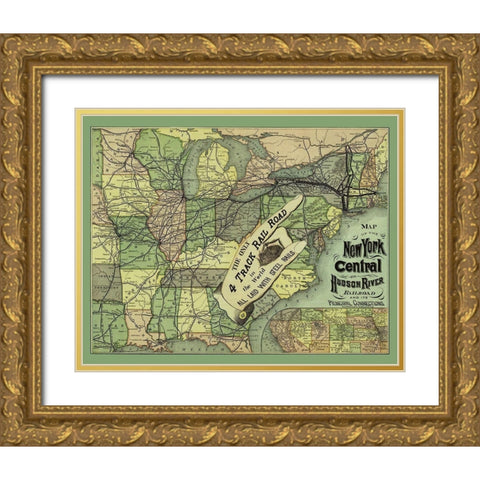 New York Central and Hudson River Railroad 1876 Gold Ornate Wood Framed Art Print with Double Matting by Rand McNally
