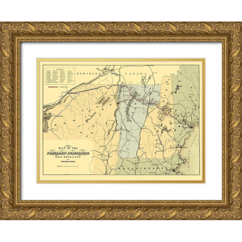 Portland and Ogdensburg Railroad - Hatch 1850 Gold Ornate Wood Framed Art Print with Double Matting by Hatch