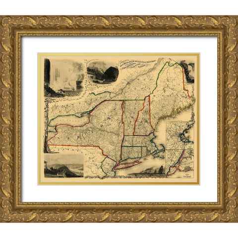 Railroad, Steam Boat, Stage Routes - Sherman 1850 Gold Ornate Wood Framed Art Print with Double Matting by Sherman