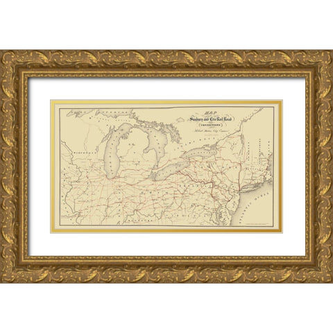 Sunbury and Erie Railroad - Sibell 1850 Gold Ornate Wood Framed Art Print with Double Matting by Sibell