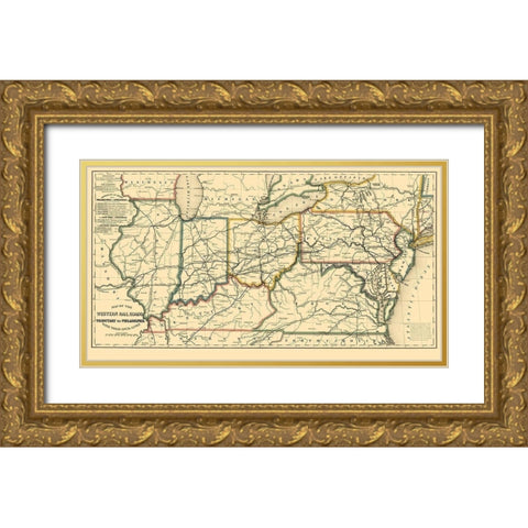Western Railroads, Tributary to Philadelphia 1851 Gold Ornate Wood Framed Art Print with Double Matting by Williams