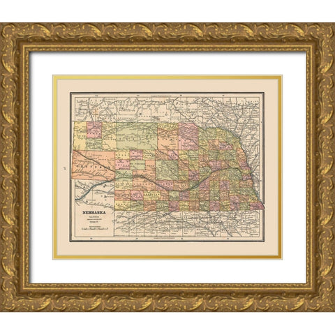 Nebraska - Cram 1888 Gold Ornate Wood Framed Art Print with Double Matting by Cram