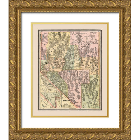 Nevada, United States - Cram 1888 Gold Ornate Wood Framed Art Print with Double Matting by Cram