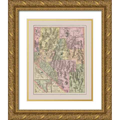 Nevada - Cram 1892 Gold Ornate Wood Framed Art Print with Double Matting by Cram