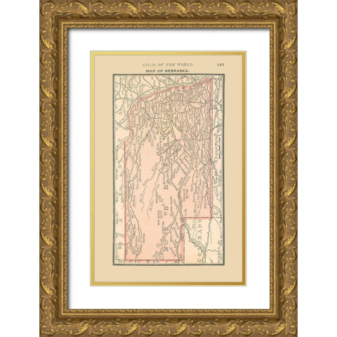 Nebraska - Alden 1886 Gold Ornate Wood Framed Art Print with Double Matting by Alden